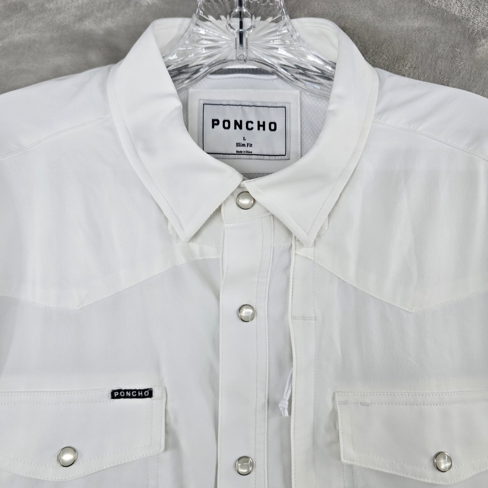 Poncho Western Shirt Mens Large Slim White Pearl Snap Performance Long Sleeve